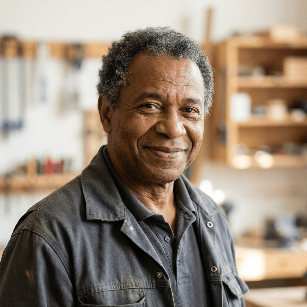 Portrait of Marcus Hall mid-task at the Tate Hall House supply center